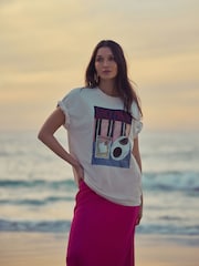 White Pure 100% Cotton Artist Editions | Frankie Thorp X Next Painted Spicy Margarita Oversize Short Sleeve T-Shirt - Image 5 of 7