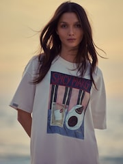 White Pure 100% Cotton Artist Editions | Frankie Thorp X Next Painted Spicy Margarita Oversize Short Sleeve T-Shirt - Image 7 of 7