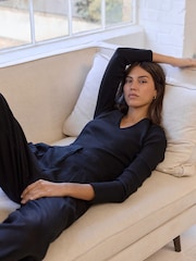 Black Long Sleeve Ribbed V-Neck Top - Image 2 of 7