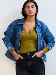 Olive Green Long Sleeve Ribbed V-Neck Top - Image 4 of 7