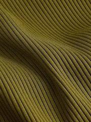 Olive Green Long Sleeve Ribbed V-Neck Top - Image 6 of 7