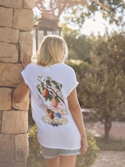 Ecru White Oversized Fruit Graphic Print Embroidered Short Sleeved 100% Cotton T-Shirt - Image 1 of 6