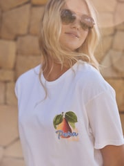Ecru White Oversized Fruit Graphic Print Embroidered Short Sleeved 100% Cotton T-Shirt - Image 2 of 6