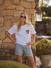 Ecru White Oversized Fruit Graphic Print Embroidered Short Sleeved 100% Cotton T-Shirt - Image 3 of 6