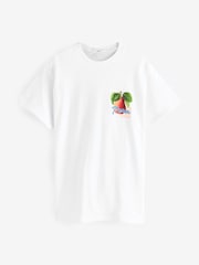 Ecru White Oversized Fruit Graphic Print Embroidered Short Sleeved 100% Cotton T-Shirt - Image 4 of 6