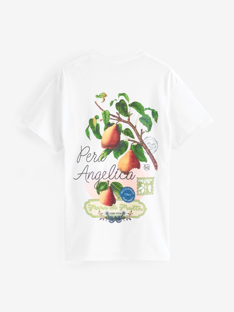 Buy Ecru White Oversized Fruit Graphic Print Embroidered Short