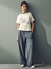 Ecru Graphic Brooklyn Embroidered Floral Football Jersey Inspired Crew Neck Short Sleeve Cotton Graphic T-Shirt - Image 2 of 9