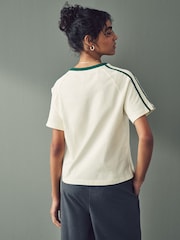 Ecru Graphic Brooklyn Embroidered Floral Football Jersey Inspired Crew Neck Short Sleeve Cotton Graphic T-Shirt - Image 3 of 9