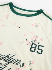 Ecru Graphic Brooklyn Embroidered Floral Football Jersey Inspired Crew Neck Short Sleeve Cotton Graphic T-Shirt - Image 8 of 9