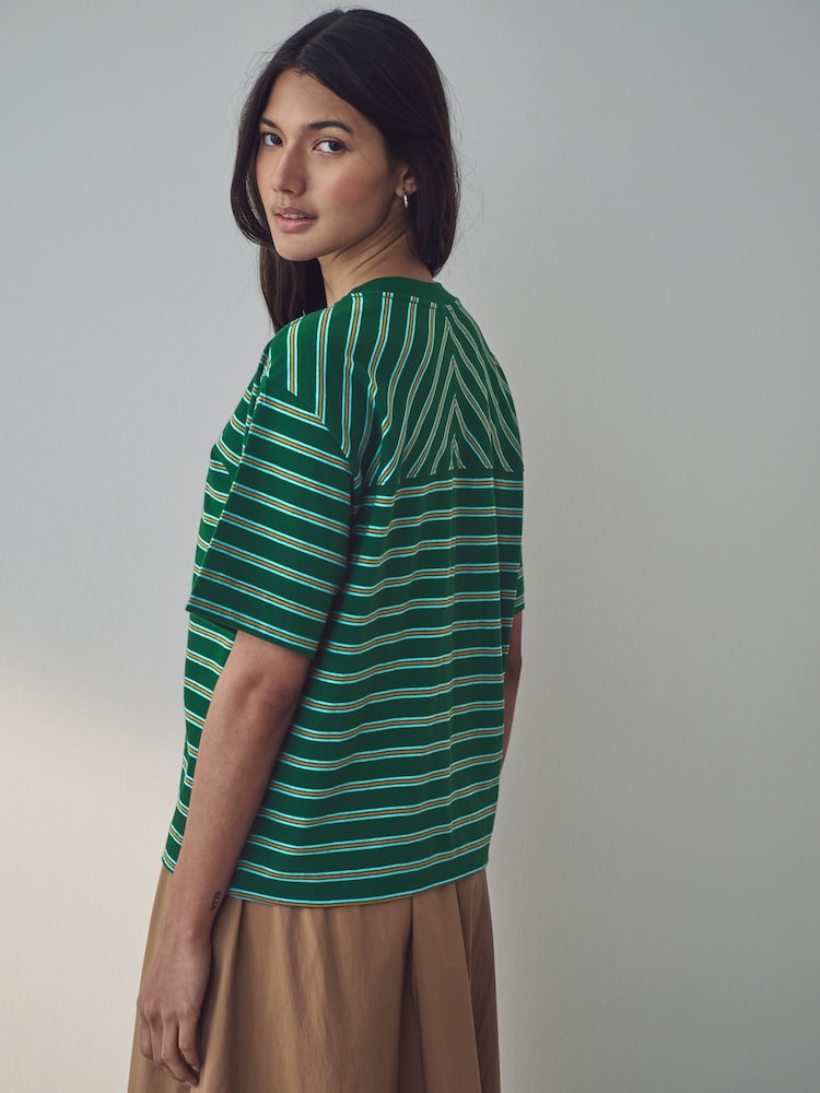 Blue/Green Short Sleeve Crew Neck 100% Cotton T-Shirt - Image 3 of 7