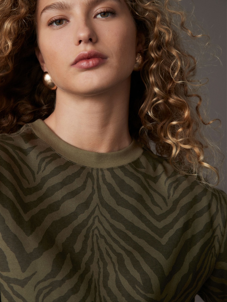 Zebra Print Short Sleeve Crew Neck 100% Cotton T-Shirt - Image 3 of 6