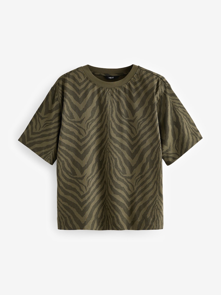 Zebra Print Short Sleeve Crew Neck 100% Cotton T-Shirt - Image 4 of 6