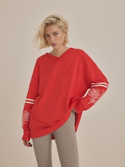 Red 100% Cotton Seam Detail Long Sleeve Skater T-Shirt - Image 2 of 4