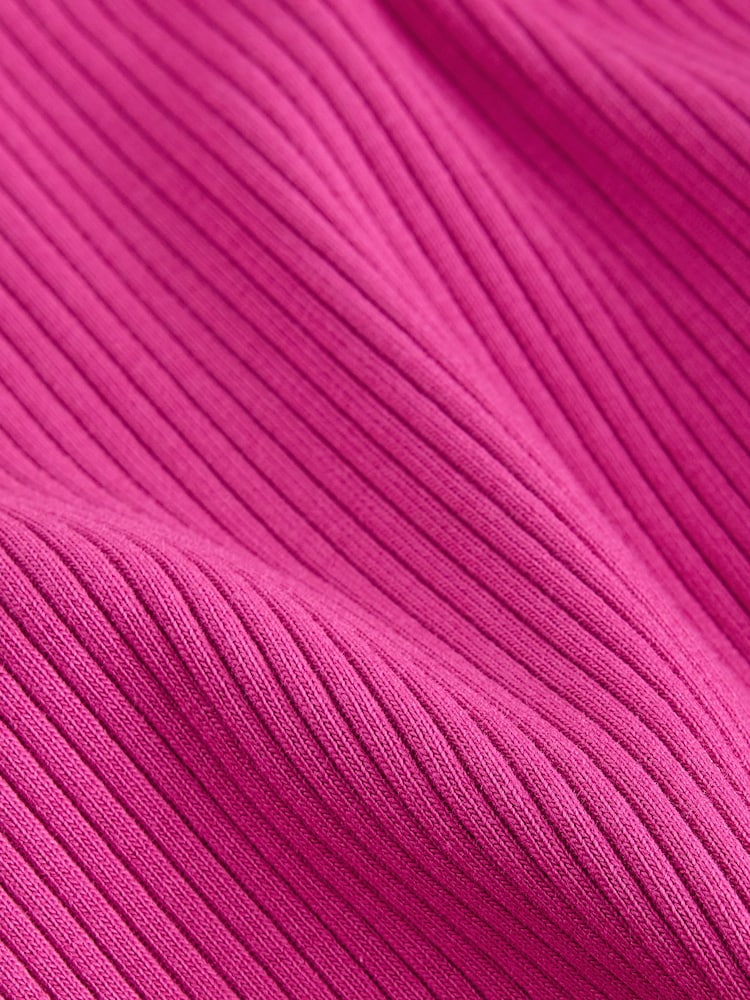 Raspberry Pink Long Sleeve Ribbed V-Neck Top - Image 7 of 7