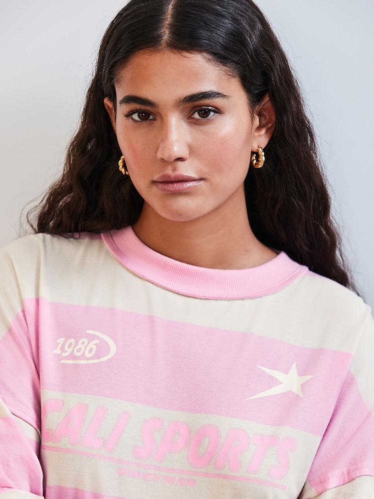 Rose - Haut sport Rayé d’inspiration football Manche longue 100% coton - Image 4 of 7