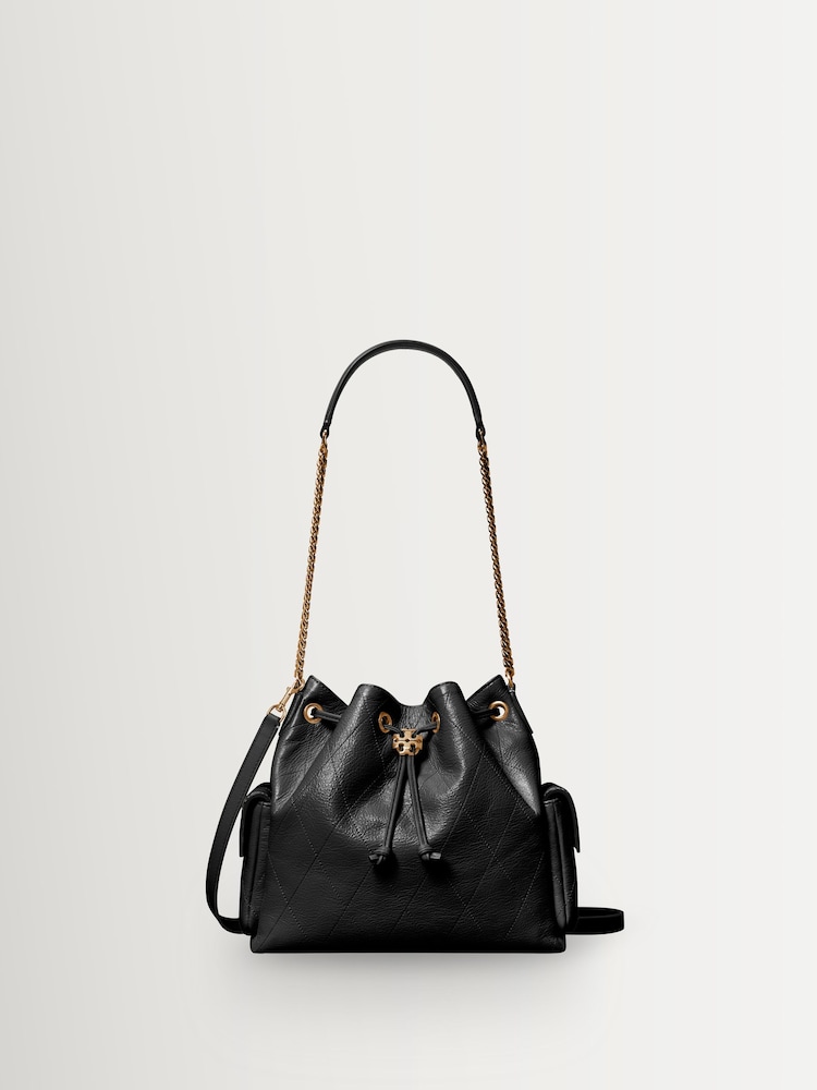 Tory Burch Black Charlie Quilted Drawstring Shoulder Bag - Image 1 of 3 Tory Burch Black Charlie Quilted Drawstring Shoulder Bag - Image 1 of 3