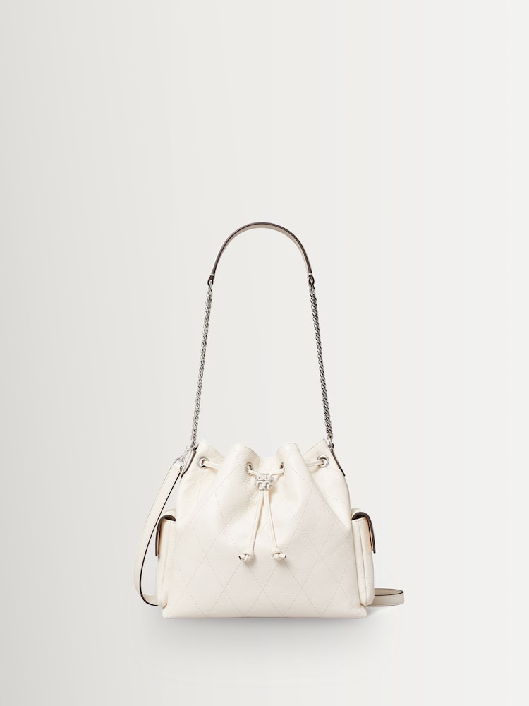 Tory Burch Light Cream Charlie Quilted Drawstring Shoulder Bag - Image 1 of 3 Tory Burch Light Cream Charlie Quilted Drawstring Shoulder Bag - Image 1 of 3