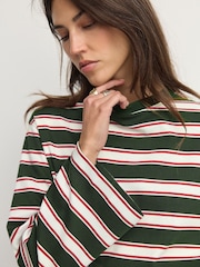 Red/Green 100% Cotton Long Sleeve Stripe T-Shirt - Image 1 of 8