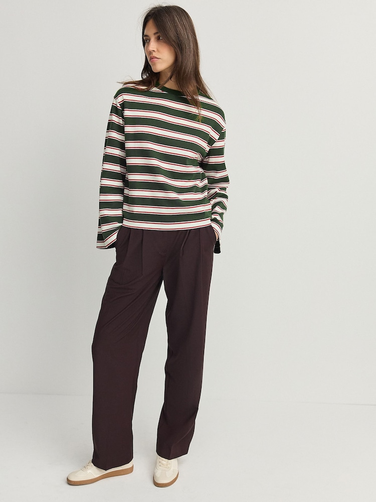 Red/Green 100% Cotton Long Sleeve Stripe T-Shirt - Image 2 of 8