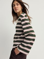 Red/Green 100% Cotton Long Sleeve Stripe T-Shirt - Image 4 of 8