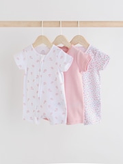 Pink Two Way Zip Rompers 3 Pack (0mths-3yrs) - Image 1 of 10