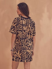 Palm Tree Print Black/Brown 100% Cotton T-Shirt Dress - Image 2 of 6