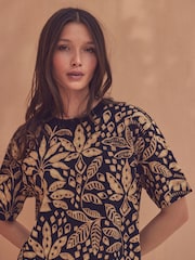 Palm Tree Print Black/Brown 100% Cotton T-Shirt Dress - Image 3 of 6