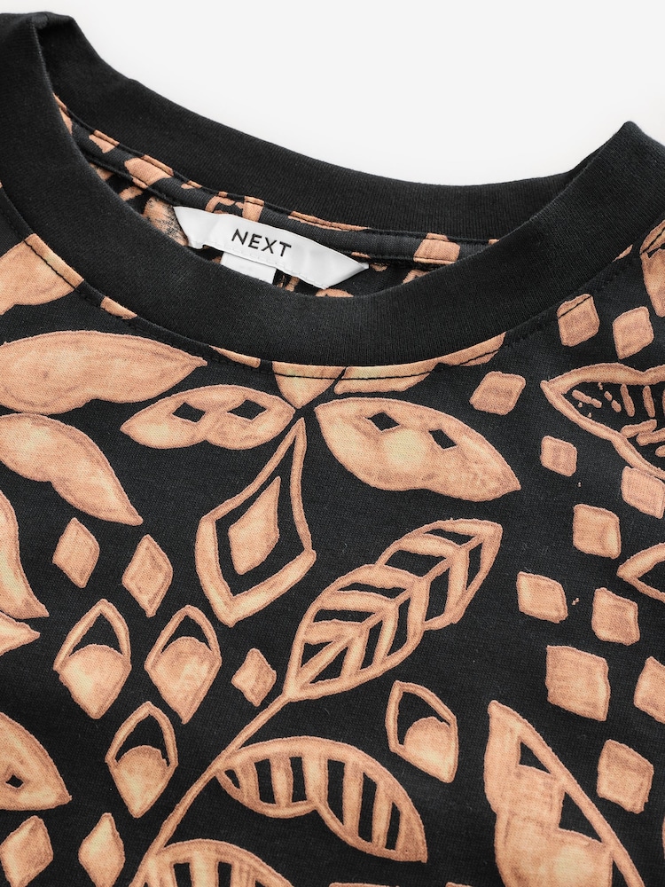 Palm Tree Print Black/Brown 100% Cotton T-Shirt Dress - Image 6 of 6
