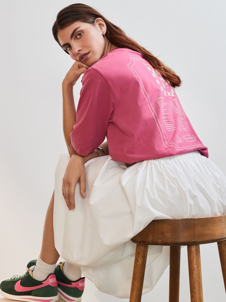 Raspberry Pink 100% Cotton Rich Back Graphic Boxy Short Sleeve T-Shirt - Image 1 of 7