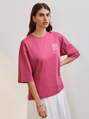 Raspberry Pink 100% Cotton Rich Back Graphic Boxy Short Sleeve T-Shirt - Image 2 of 7
