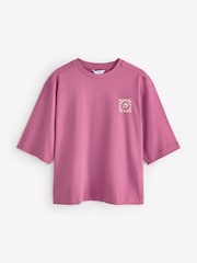 Raspberry Pink 100% Cotton Rich Back Graphic Boxy Short Sleeve T-Shirt - Image 5 of 7