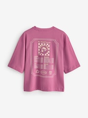 Raspberry Pink 100% Cotton Rich Back Graphic Boxy Short Sleeve T-Shirt - Image 6 of 7