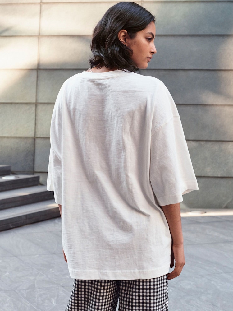 Blanc - T-shirt officiel Vincent Van Gogh graphique oversize avec longueur de coude 100coton - Image 3 of 8