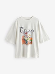 Blanc - Official License Vincent Van Gogh Graphic Oversize Elbow Length 100% Cotton T-Shirt - Image 6 de 8