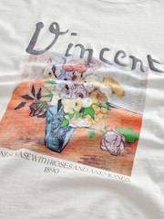 Blanc - Official License Vincent Van Gogh Graphic Oversize Elbow Length 100% Cotton T-Shirt - Image 7 de 8