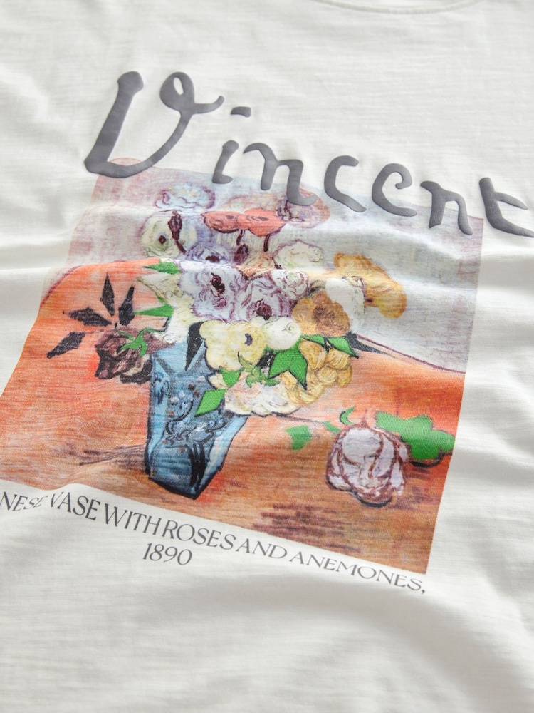 Blanc - T-shirt officiel Vincent Van Gogh graphique oversize avec longueur de coude 100coton - Image 7 of 8