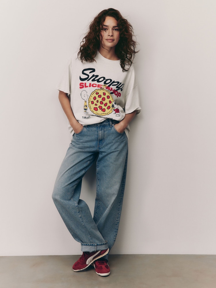 Ecru License Snoopy Pizza 100% Cotton Graphic T-Shirt - Image 2 of 5