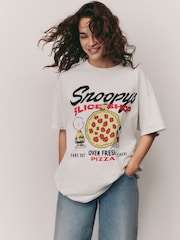Ecru License Snoopy Pizza 100% Cotton Graphic T-Shirt - Image 3 of 5