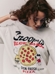 Ecru License Snoopy Pizza 100% Cotton Graphic T-Shirt - Image 5 of 5