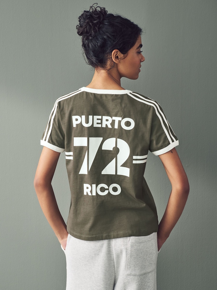 Green Puerto Rico Graphic Football Jersey Inspired Crew Neck Short Sleeve Cotton Graphic T-Shirt - Image 1 of 10
