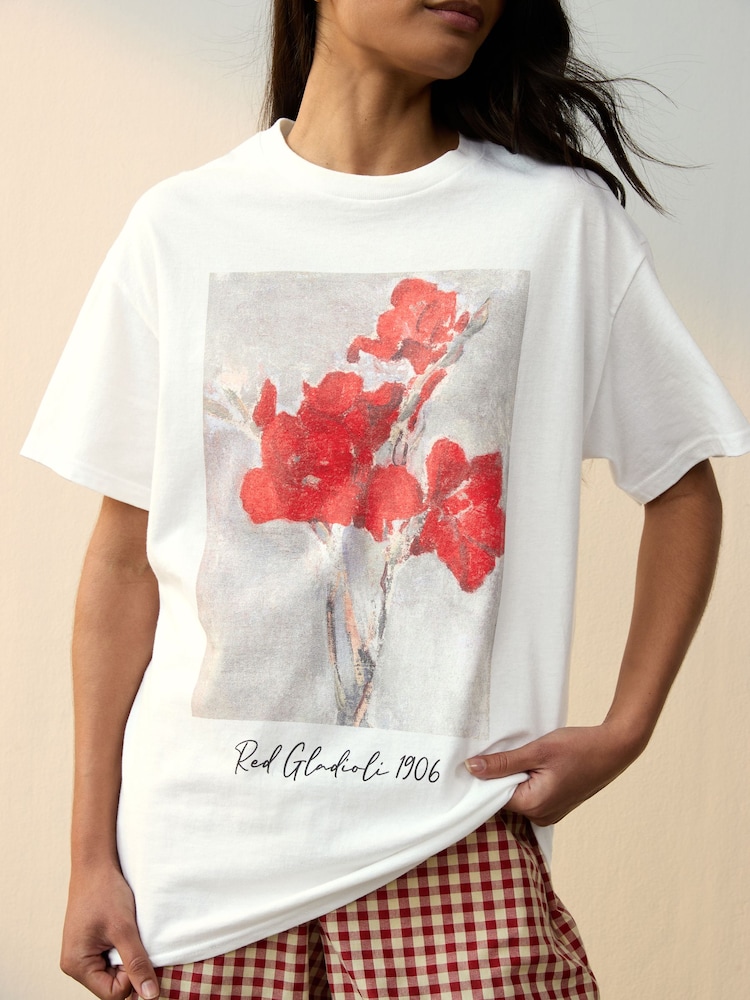 Weiß - Oversize-T-Shirt mit Matisse-Frontprint und kurzen Ärmeln aus 100 % Baumwolle - Bild 2 von 5