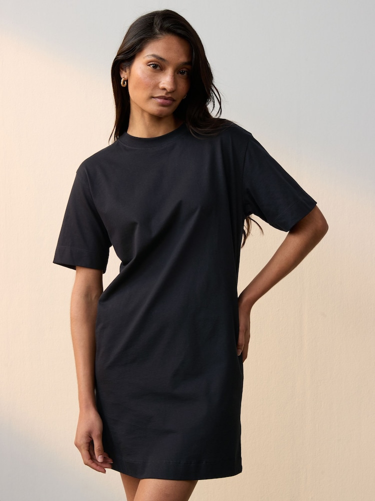 Black 100% Cotton T-Shirt Dress - Image 1 of 6 Black 100% Cotton T-Shirt Dress - Image 1 of 6