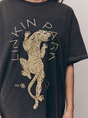 Charcoal Grey Oversized 100% Cotton License Linkin Park Band Graphic Washed Short Sleeve T-Shirt - Image 4 of 4