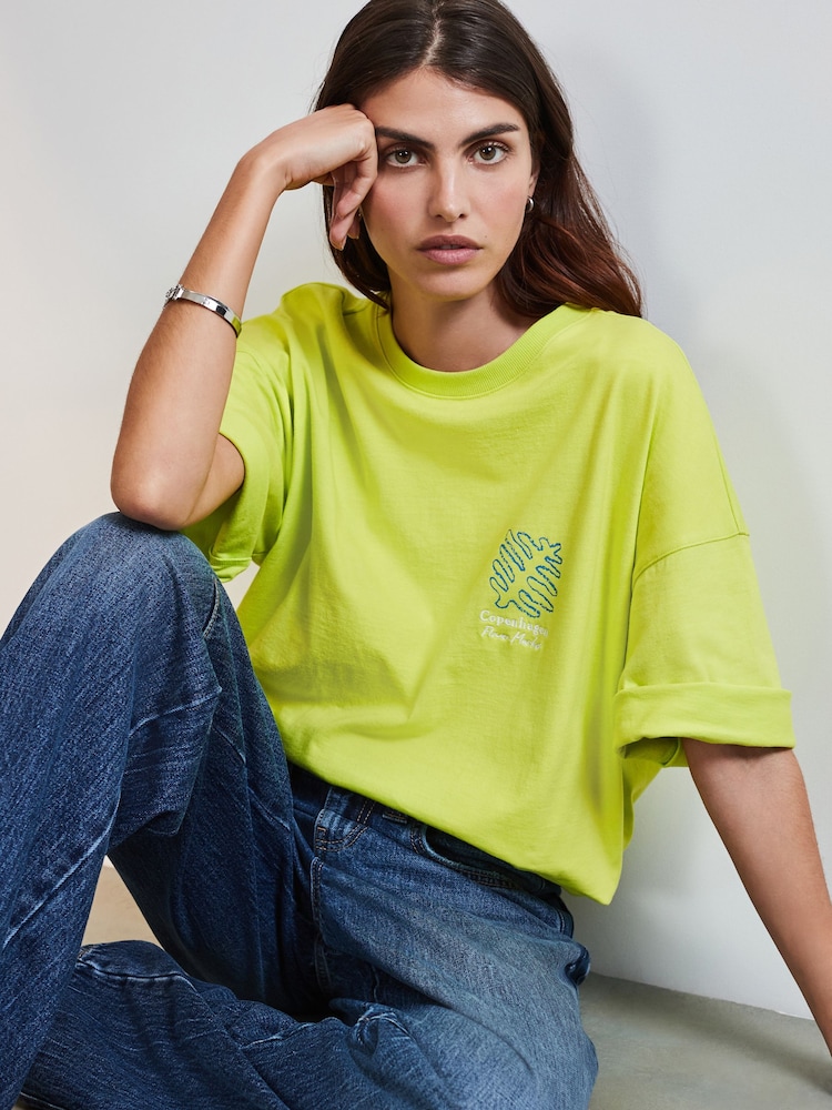 Green Pure 100% Cotton Abstract Floral Print Back Graphic Short Sleeve T-Shirt - Image 2 of 9