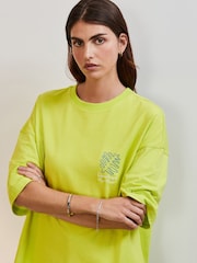 Green Pure 100% Cotton Abstract Floral Print Back Graphic Short Sleeve T-Shirt - Image 5 of 9