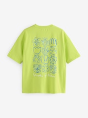 Green Pure 100% Cotton Abstract Floral Print Back Graphic Short Sleeve T-Shirt - Image 7 of 9