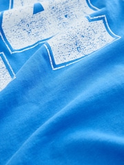 Blue - Number Print Football Varsity V-Neck Long Sleeve 100% Cotton T-Shirt - Image 7 of 7
