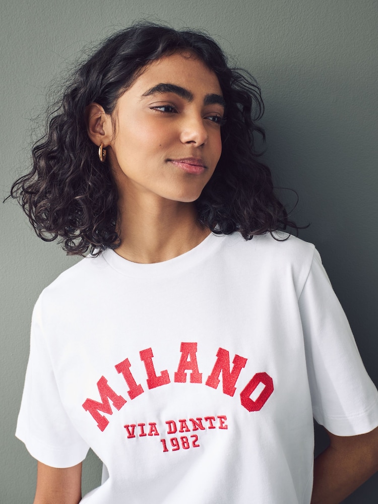 Wit Milano City-print - Dik T-shirt met ronde hals en korte mouwen - Image 5 of 8