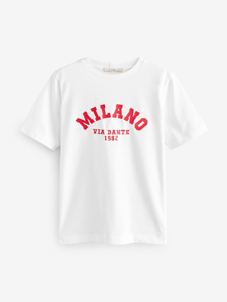 Wit Milano City-print - Dik T-shirt met ronde hals en korte mouwen - Image 6 of 8
