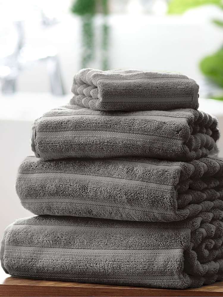 Charcoal Grey Ribbed Towel - Image 1 of 5